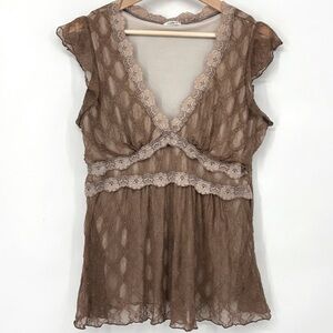 Y2K vintage babydoll lace brown retro whimsical sparkle top 2000 soft girl XL